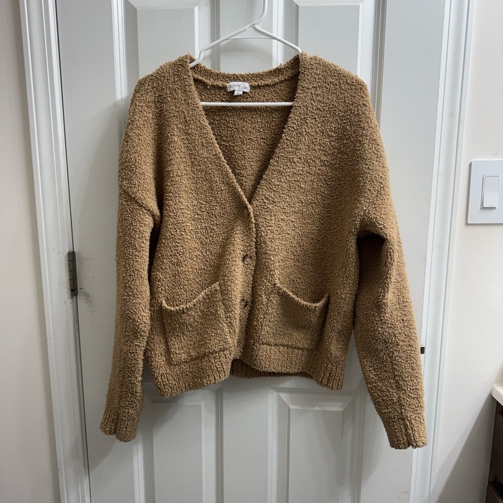 Olivia Sky Cozy Tan Cardigan Sweater w/ buttons - L